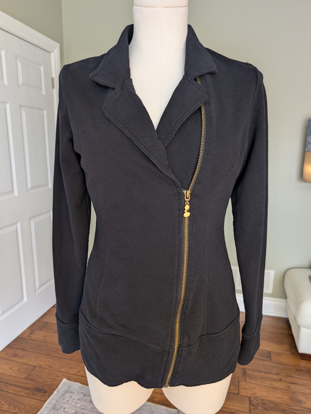 Kensie Girl Women’s Black Moto Style Jacket Cardigan Blazer Cotton Size L